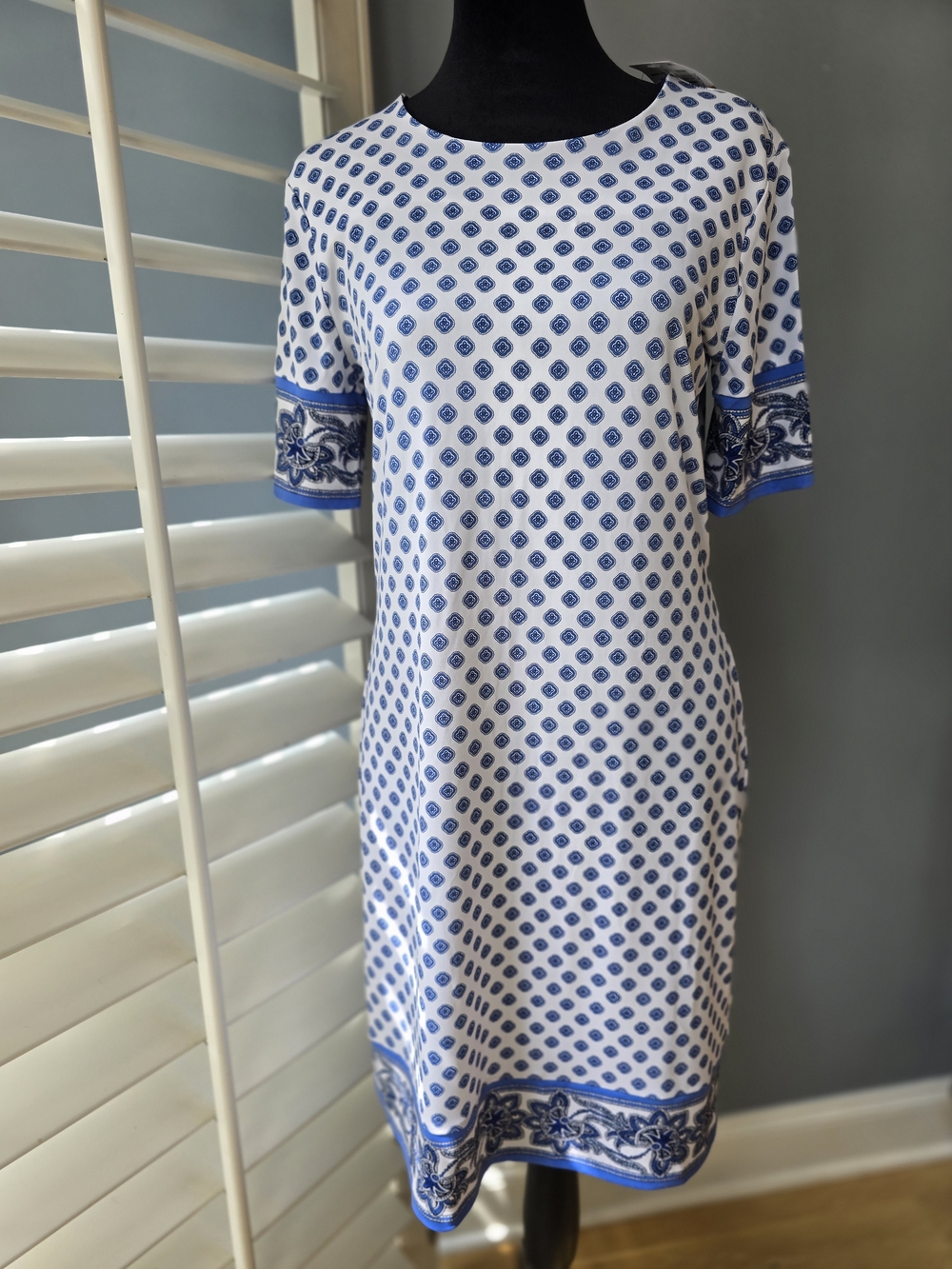 Michael Kors White and Blue Printed Midi Dress